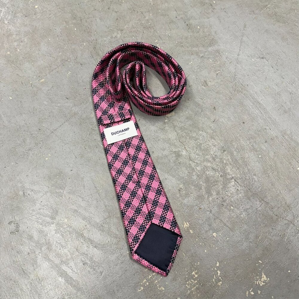 Duchamp London Tie 100% Silk Made in Italy Plaid Woven Pink 2.75" - Picture 3 of 6